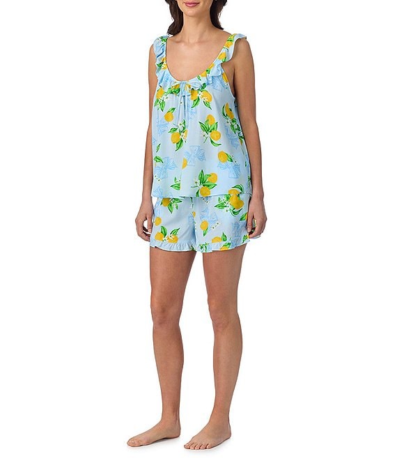 40WINKS Lemon Print Sleeveless Scoop Neck Woven Shorty Pajama Set