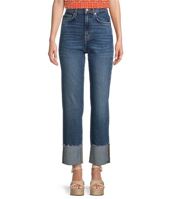 7 for all mankind Logan Stovepipe Denim High Rise Wide Cuff Hem Jeans ...