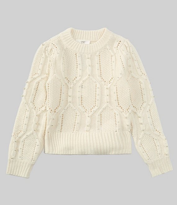 A Loves A Big Girls 7-16 Long Sleeve Cable Sweater with Pearls | Dillard's