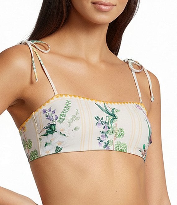 A Loves A Botanical Frames Reversible Shell Stitch Detail Tie Shoulder Bandeau Swim Top