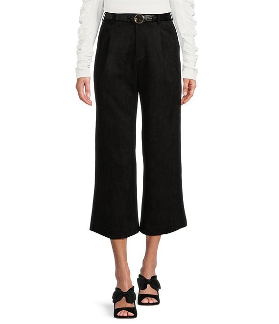 Faux Suede High Rise Straight Leg Pants