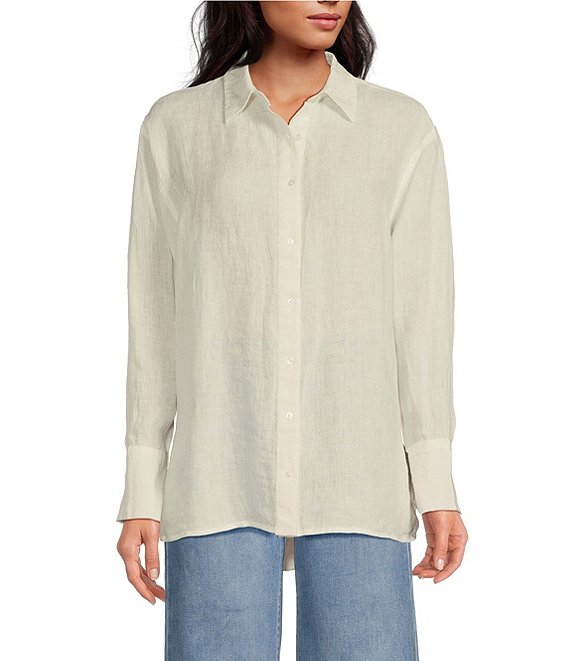 A Loves A Long Sleeve Point Collar Button Front Linen Blouse | Dillard's