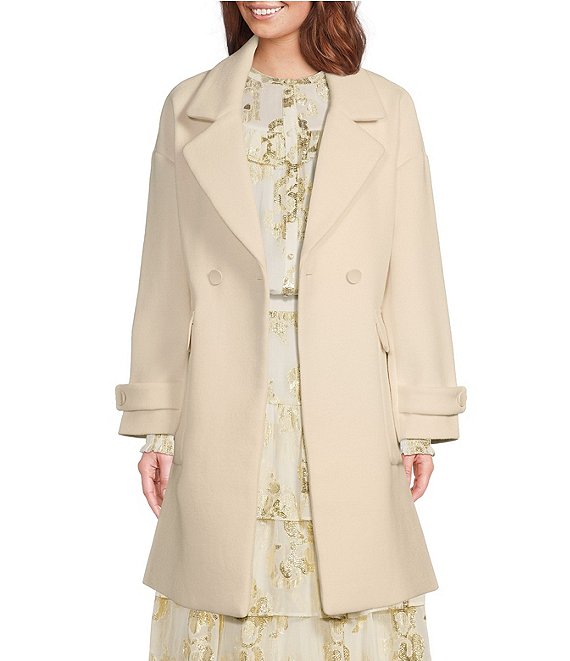 A Loves A Notch Lapel Long Double Breasted Wool Coat