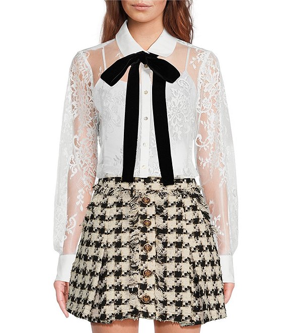 送料無料特集 | 激安の新品・型落ち・アウトレット A Loves Illusion Sheer Neck Tie Bow Collar Point Poplin A シャツ/ブラウス(長袖/七分)
