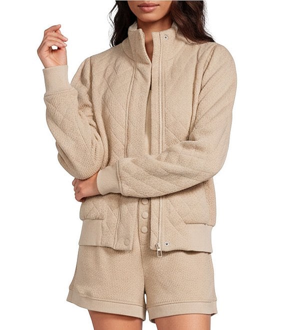 A Loves A Quilted Mandarin Collar Long Sleeve Zip Front Bomber Jacket