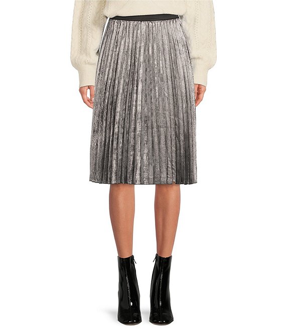A Loves A Satin Foil Pleated Elastic Waist A-Line Midi Skirt | Dillard's