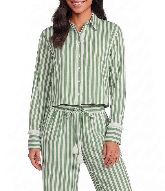 A Loves A Striped Collared Long Sleeve Button Front Woven Coordinating Shirt