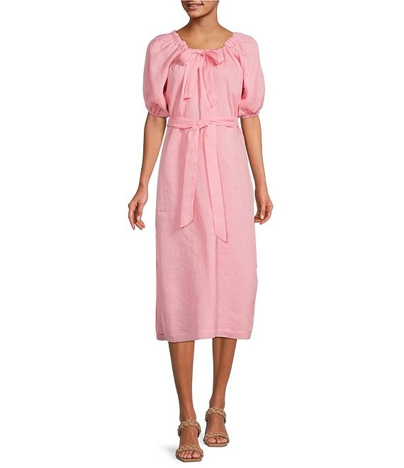 A Loves A Tie Front Puff Sleeve Belted A-Line Midi Dress | Dillard's