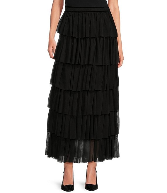 A Loves A Tulle High Rise Tiered Ruffle A Line Maxi Skirt