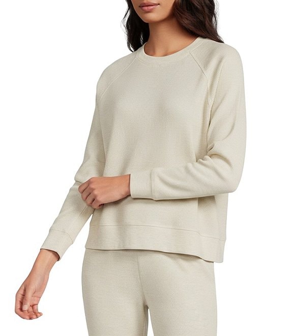 A Loves A Waffle Knit Crew Neck Dropped Long Sleeve Coordinating Pullover, Ivory - Image 1