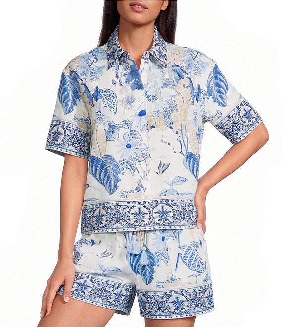 A Loves A Woven Printed Collared Short Sleeve Button Front Coordinating Shirt