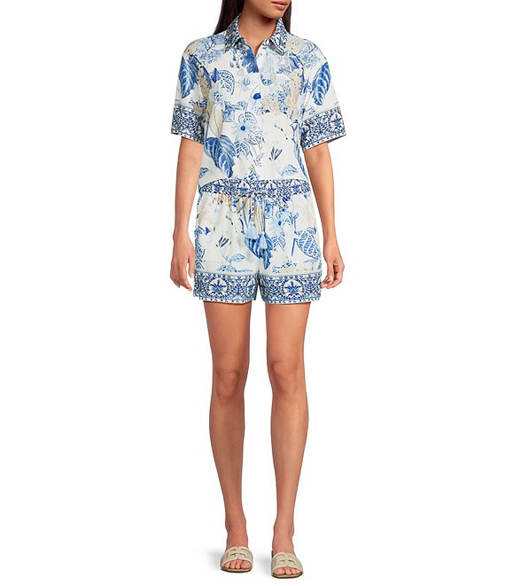 A Loves A Woven Printed Collared Short Sleeve Button Front Coordinating Shirt