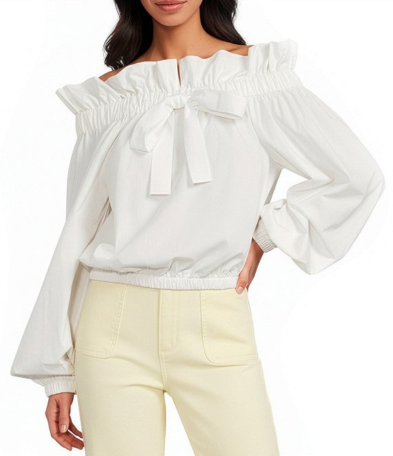 A Loves A Woven Ruffle Collar Split V-Neck Flutter Cap Sleeve Cropped Blouse