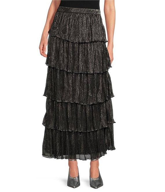 A Loves Metallic Chiffon Bodre High Rise Tiered Ruffle A