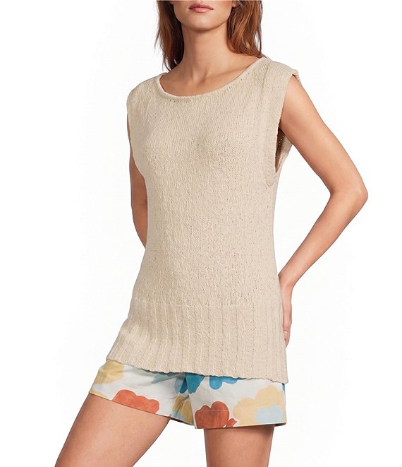 A.Ren Whitney Round Neck Sleeveless Sweater Knit Top