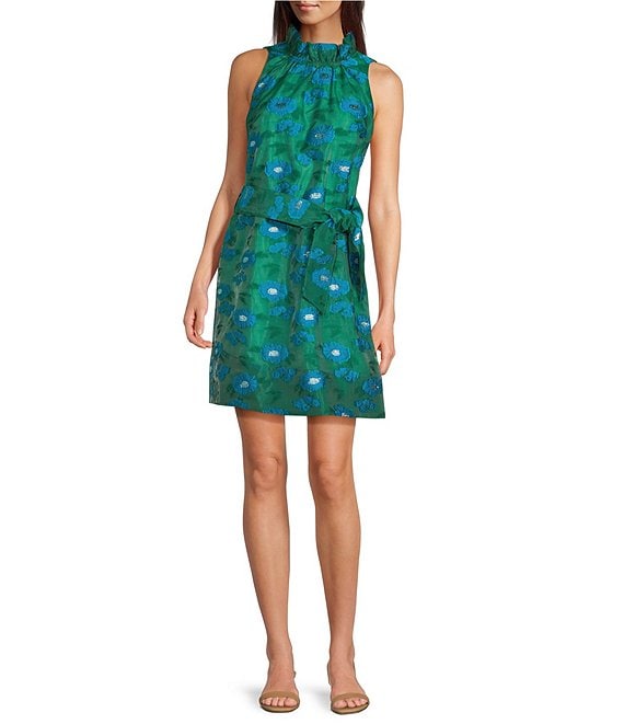 Abbey Glass Betty Ruffle Mock Neck Tie Waist Floral Mini Dress Dillard s