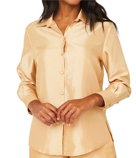 Abbey Glass Nora Button Front Dupioni Blouse