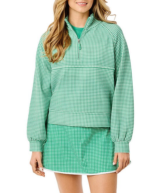 Addison Bay Wren Gingham Print Long Sleeve Quarter Zip Sweatshirt