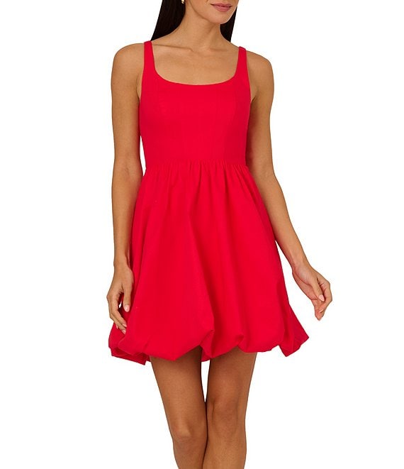 【海外限定】AdriannaPapell ドレス☆Adrianna By Red Printed D Adrianna by Adrianna Papell Stretch Cotton Square Neck