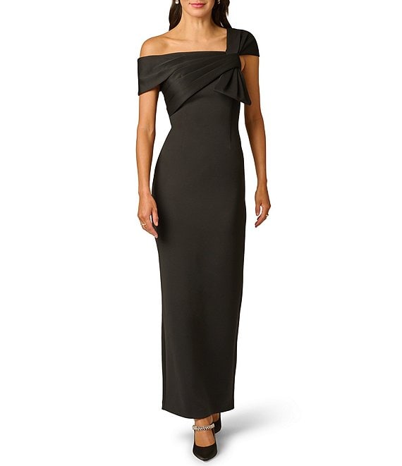 Adrianna Papell Asymmetrical Neck Long Scuba Dresss