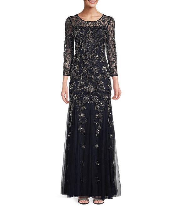 Gold & Black Embellished Gown with 3/4 Sleeves – Trendy Divva