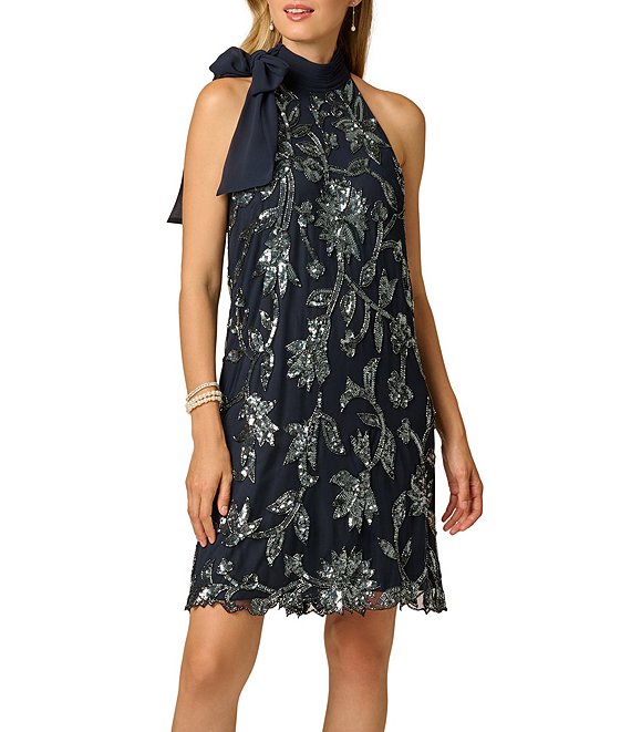 Adrianna Papell Beaded Halter Dress