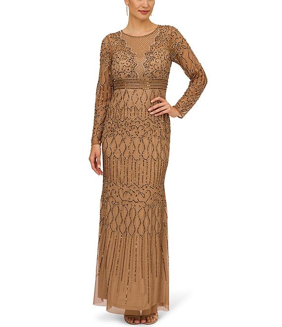 Adrianna Papell Beaded Illusion Gown - ShopStyle Evening Dresses