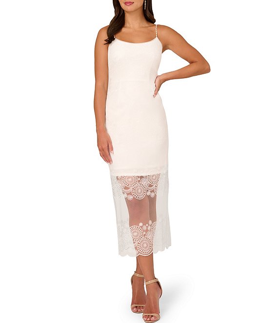 Adrianna Papell Embroidered Mesh Scoop Neck Sleeveless Beaded Strap Midi  Dress | Dillard's