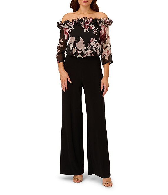 Adrianna Papell Floral Off the Shoulder Rosette 3 4 Sleeve