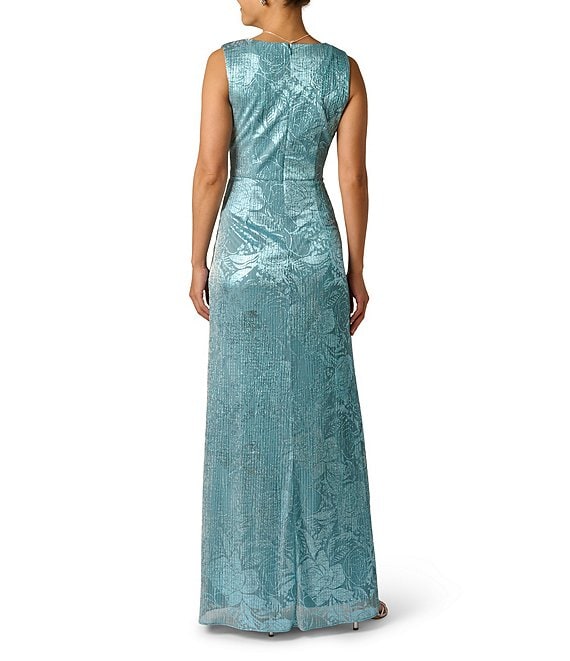 adrianna papell metallic crinkle dress Adrianna Papell Metallic Crinkled Mesh Draped Long Gown