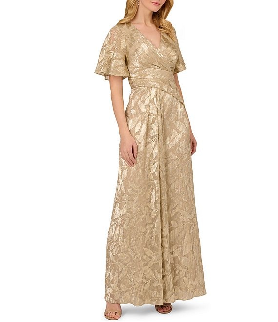 Adrianna Papell 40385 Flutter Sleeve V-Back Wedding Gown - MadameBridal.com
