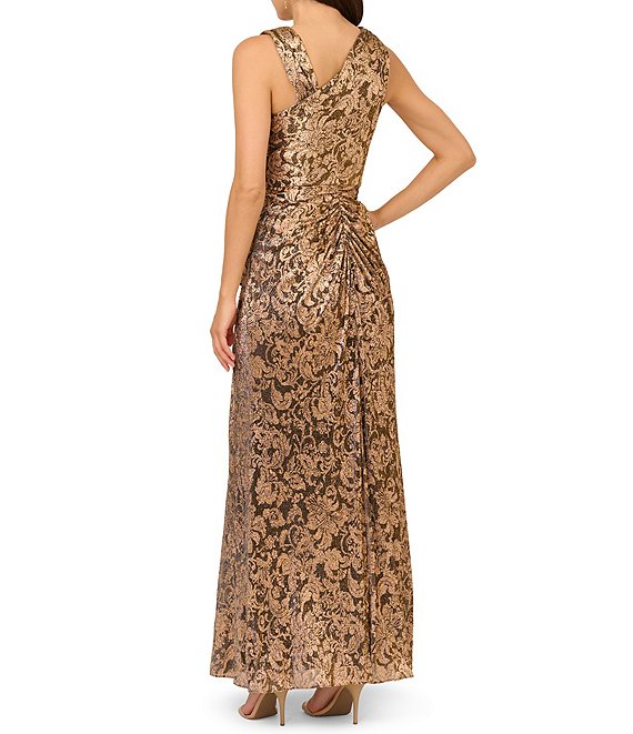 Adrianna Papell Metallic Crinkle Long Dress