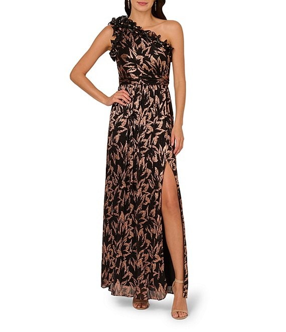 Adrianna papell one shoulder ruffle jacquard gown best sale