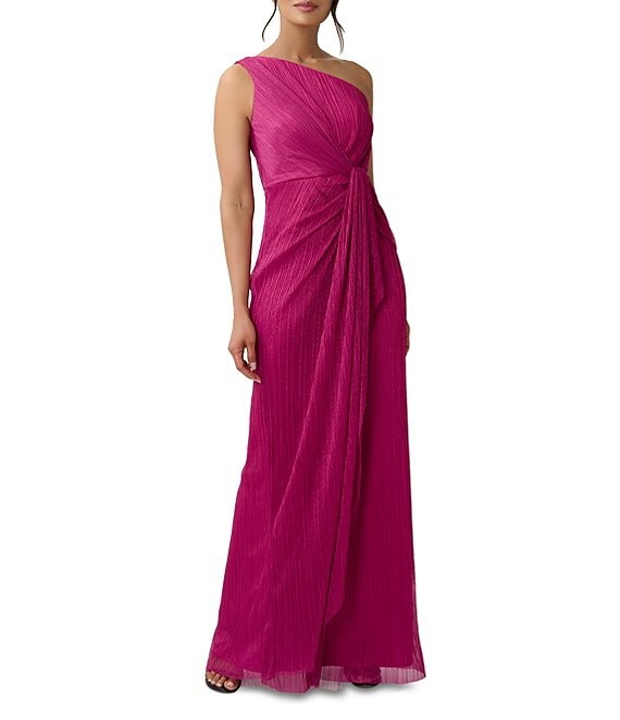 Adrianna Papell One Shoulder Metallic Front Ruched Gown | Dillard's