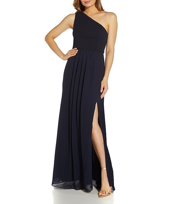 Adrianna Papell One Shoulder Sleeveless Chiffon Gown | Dillard's