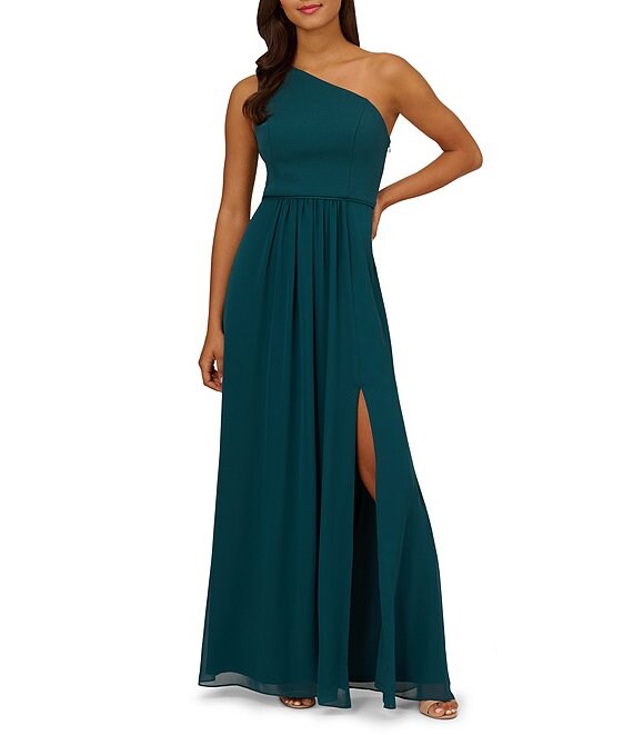 Adrianna Papell One Shoulder Sleeveless Chiffon Gown | Dillard's