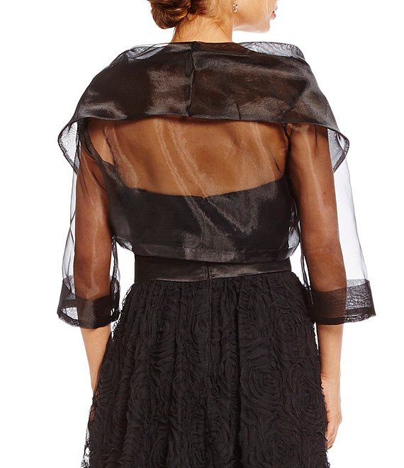 Adrianna Papell Organza 3/4 Sleeve Tie Front Wrap Jacket | Dillard's