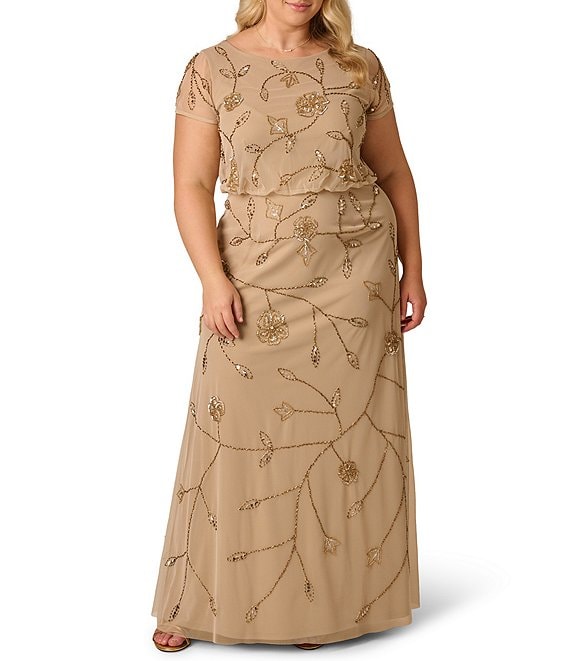 Adrianna Papell Plus Size Blouson Beaded Gown