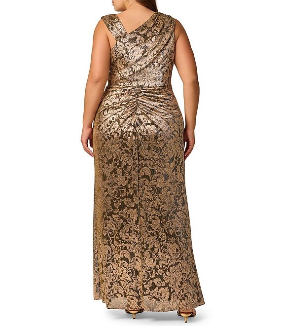 Adrianna Papell Plus Size Metallic Crinkle Long Dress
