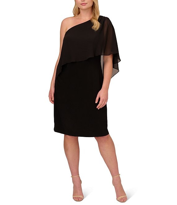 Adrianna Papell Plus Size One Shoulder Stretch Jersey Chiffon Overlay ...