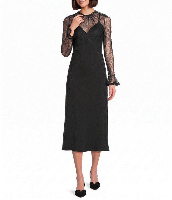 Adrianna Papell Satin Lace Combo Midi Dress