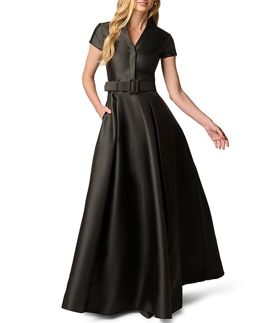 Adrianna Papell Solid Mikado Short Sleeve Gown
