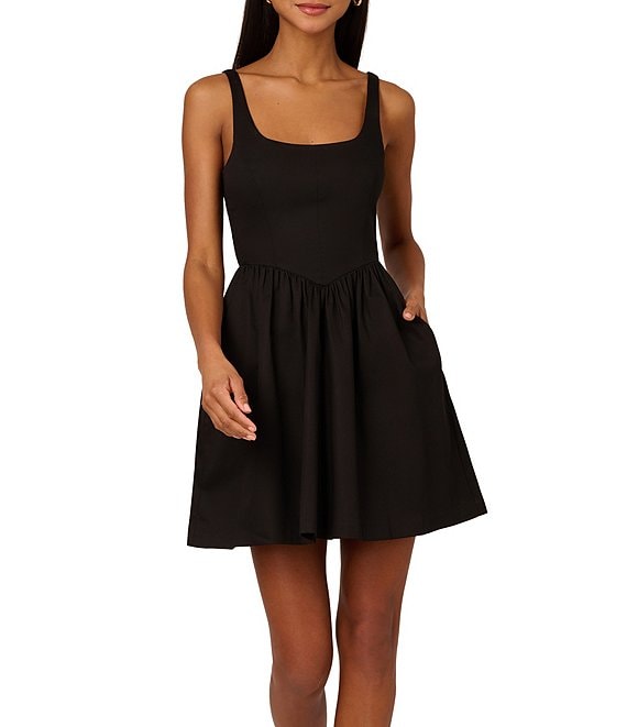 Adrianna Papell Stretch Cotton Square Neckline Sleeveless Mini Dress ...