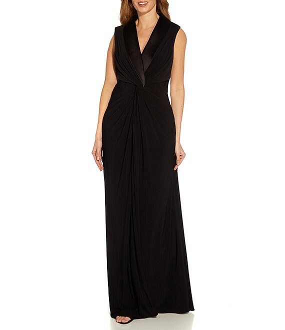 Adrianna Papell Stretch Jersey Tuxedo Surplice V-Neck Twist Waist ...