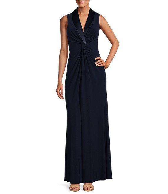 Adrianna Papell Stretch Jersey Tuxedo Surplice V Neck Twisted