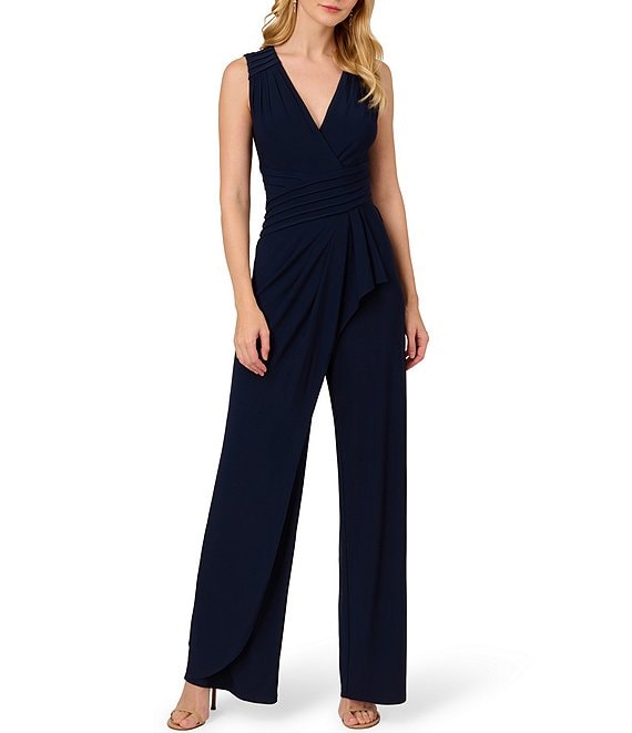 Adrianna Papell Stretch Jersey V Neck Sleeveless Jumpsuit