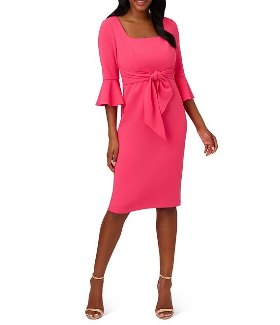 Intacto chasquido Espectador Adrianna Papell Stretch Square Neck 3/4 Bell Sleeve Tie Front Midi Dress |  Dillard's