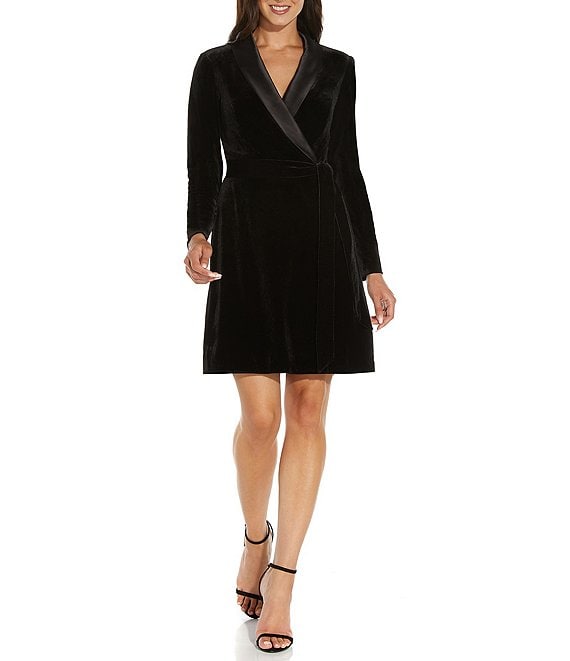 Adrianna Papell Velvet Tuxedo V-Neck Long Sleeve Wrap Dress | Dillard's