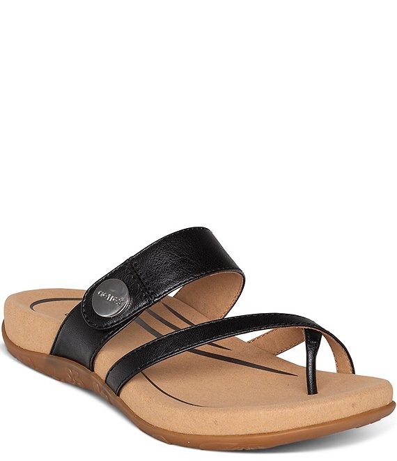 Color:Black - Image 1 - Izzy Thong Toe Ring Strappy Sandals
