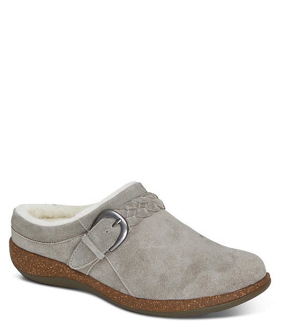 fur lined suede clogs